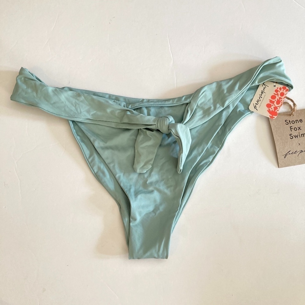 NWT Stone Fox Swim Free People Solid Tie Front Blue Bikini Bottoms Sz XL